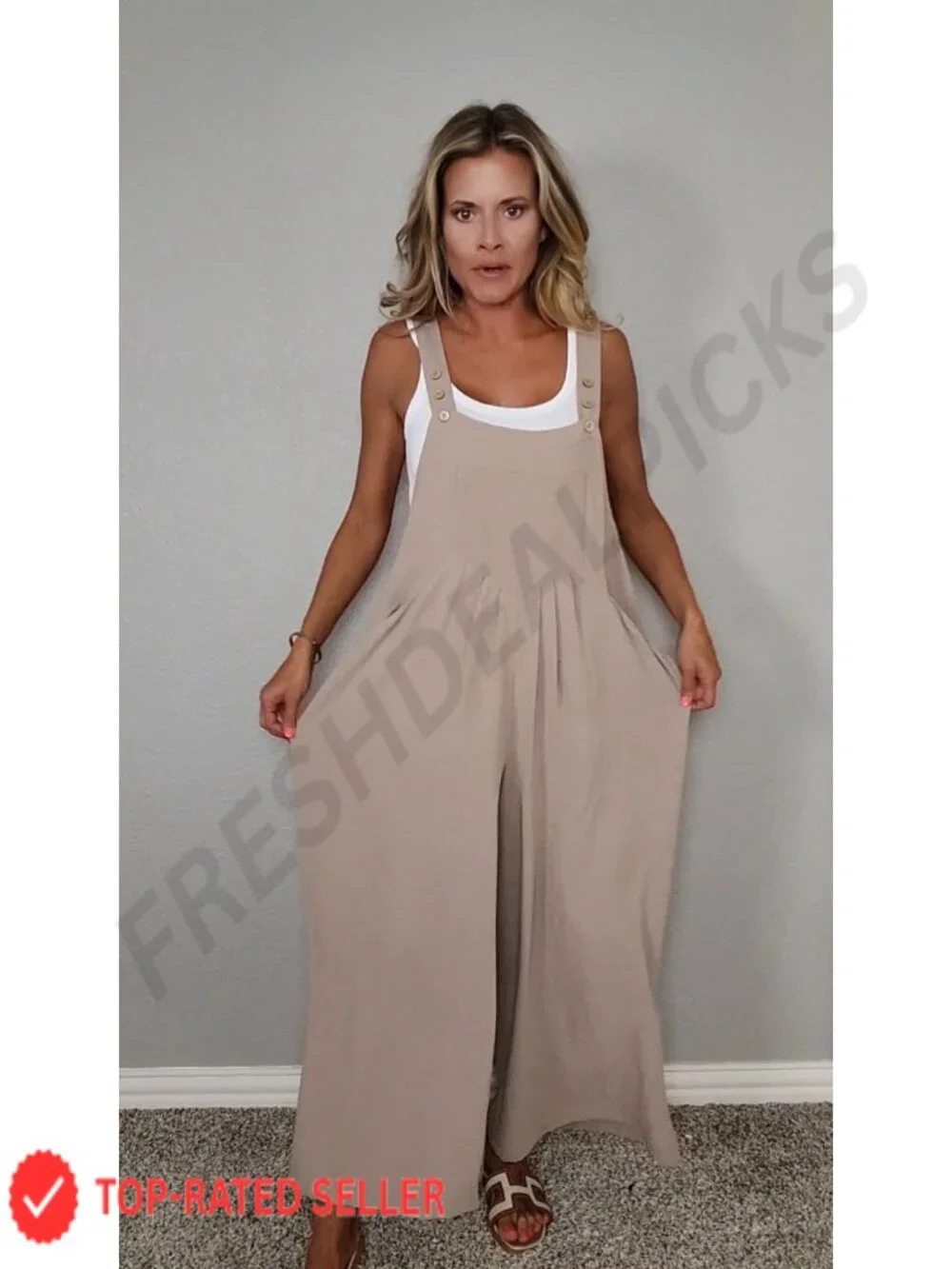 Women's Boho Wide Leg Overalls Jumpsuit Sleeveless with Pockets